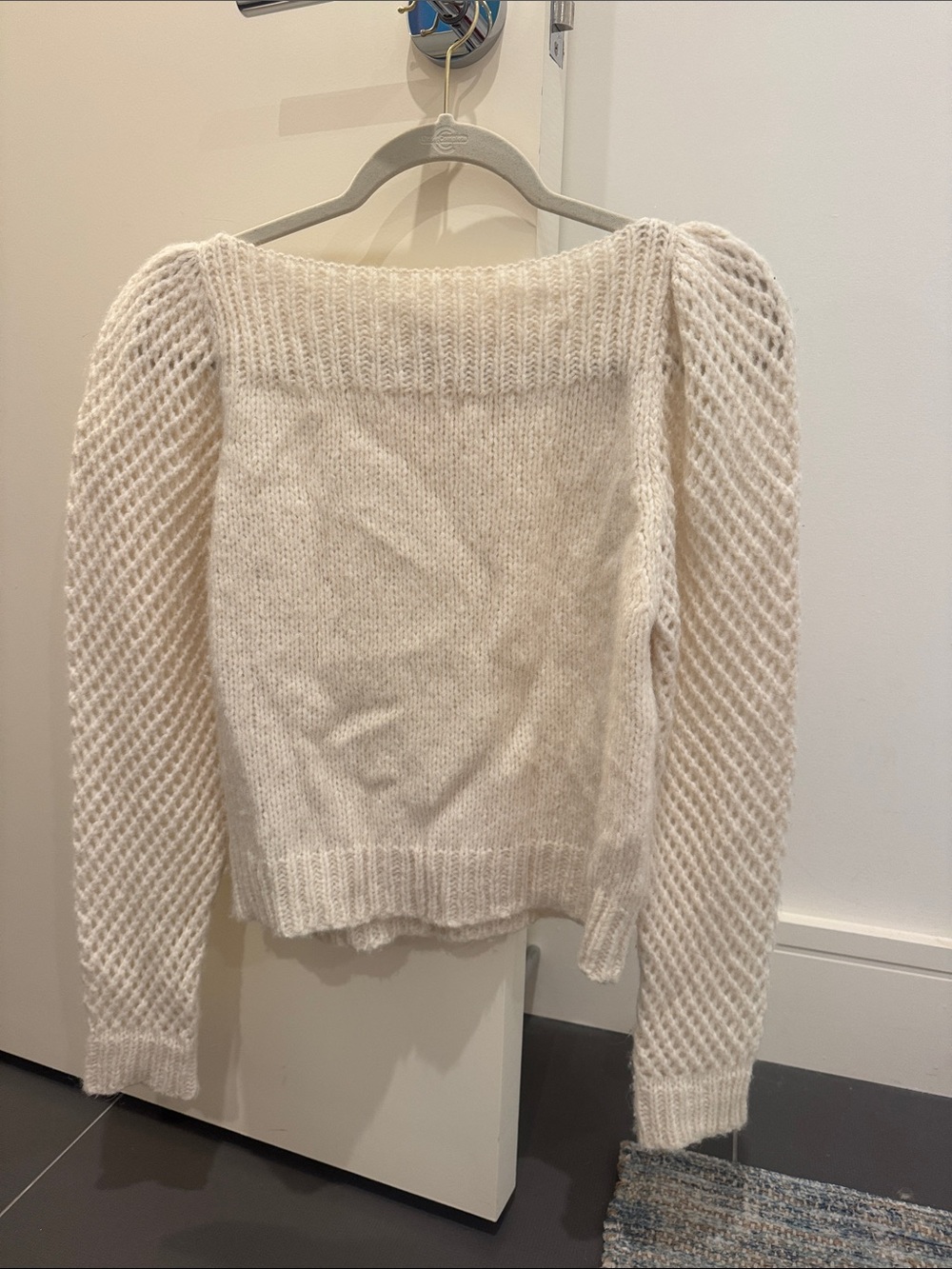 LoveShackFancy Cream Off-the-Shoulder Puff-Sleeve Sweater